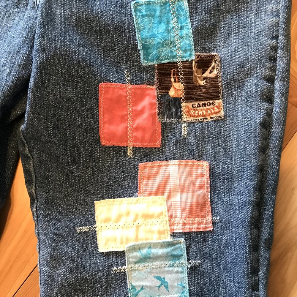 Upcycled Patchwork Cropped Denim Pants, Summer La… - image 4